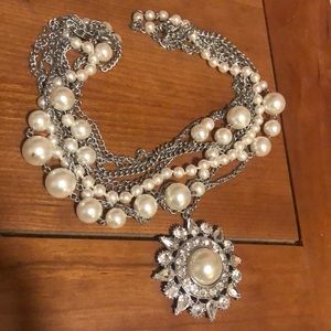 Silver and pearl layered necklace